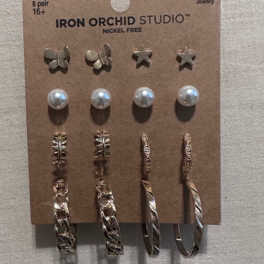BRAND NEW 8 Pair of Gold Variety Earrings BY IRON ORCHID STUDIO